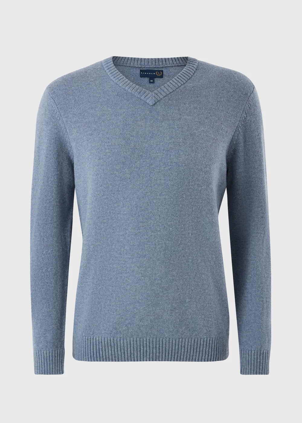 Lincoln Light Blue V-Neck Lambswool Jumper - S Image 1