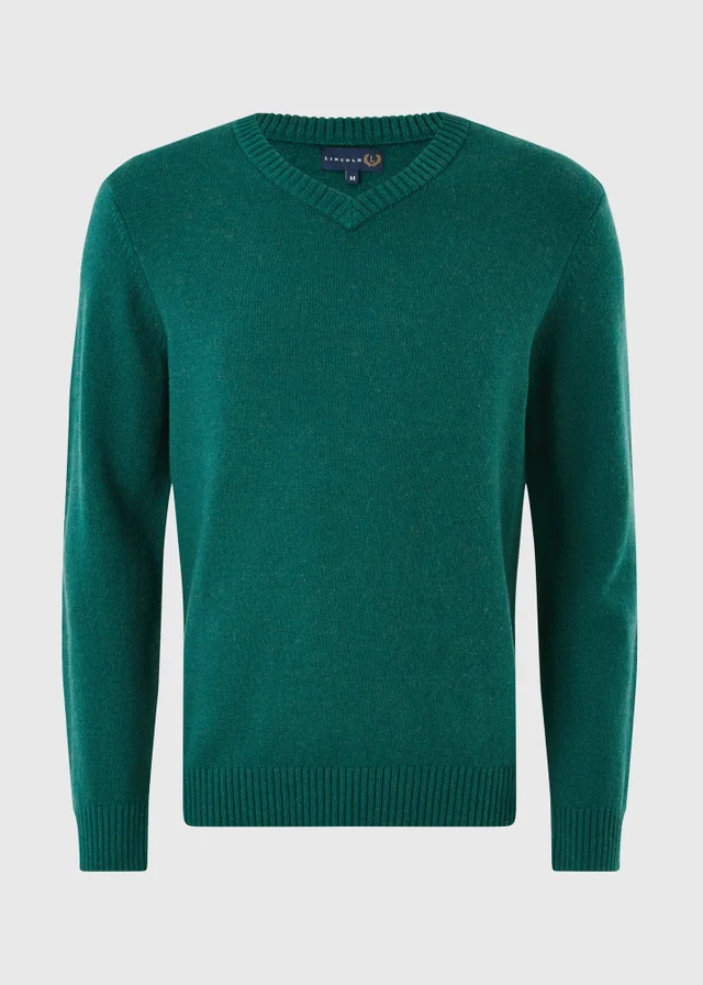 Lincoln Teal Lambswool V-Neck Jumper