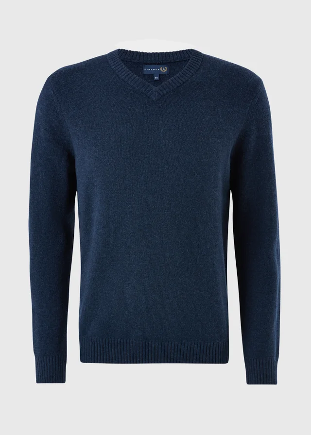 Lincoln Navy Lambswool V Neck Jumper