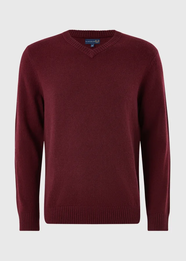 Lincoln Burgundy Lambswool V-Neck Jumper