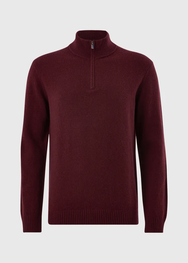Lincoln Burgundy Lambswool Quarter Zip Jumper