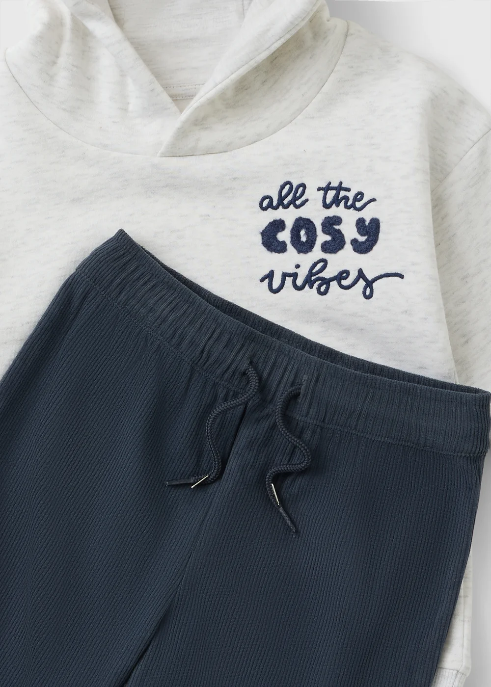 Boys Oatmeal & Navy Hoodie & Cargo Trousers Set (1-8yrs) - 1-1.5 Yrs Image 2