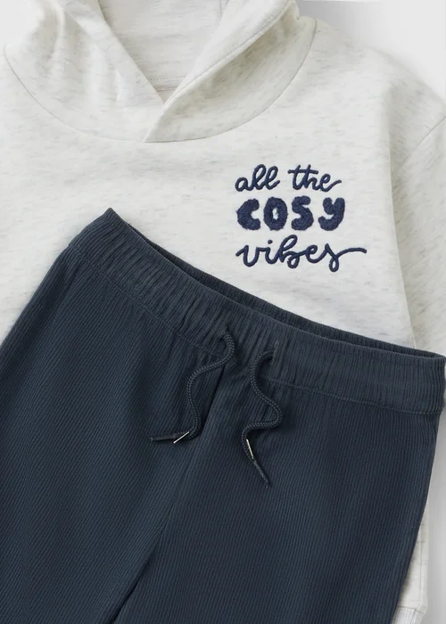Boys Oatmeal & Navy Hoodie & Cargo Trousers Set (1-8yrs) - 1-1.5 Yrs Image 2