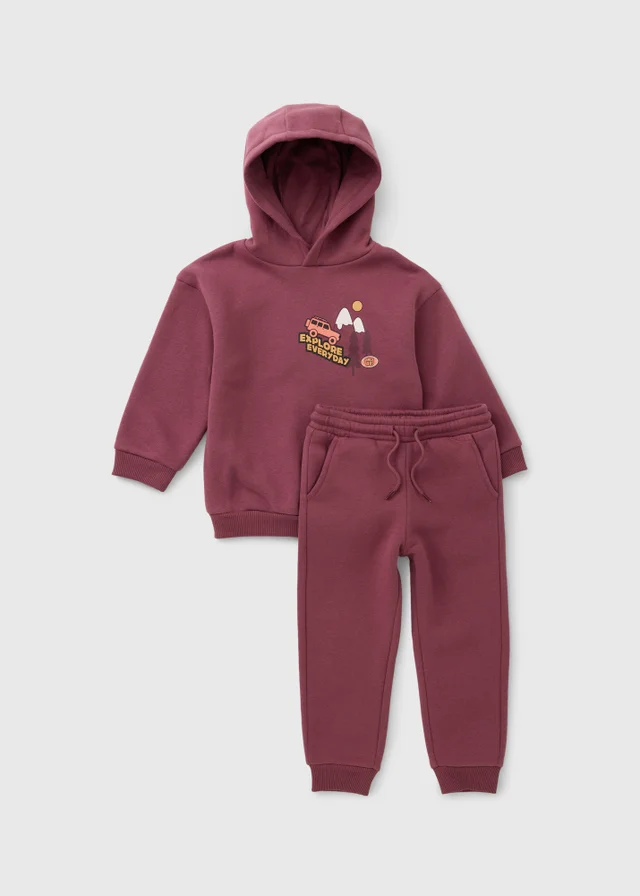 Boys Burgundy Explore Hoodie & Jogging Bottoms Set (1-8yrs)