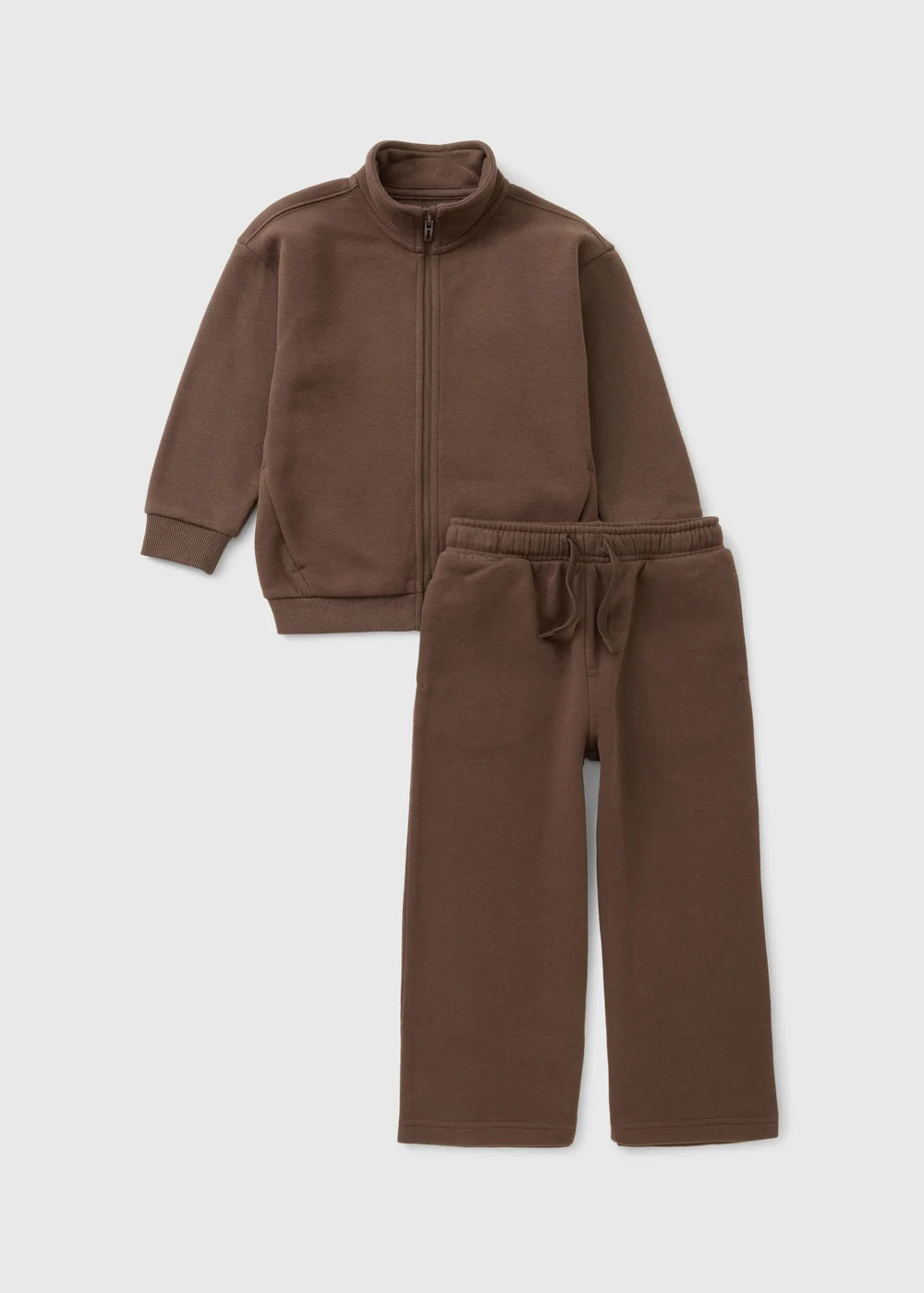 Boys Chocolate Brown Wide Leg Zip Through & Joggers Set (1-8yrs) - 1-1.5 Yrs Image 1
