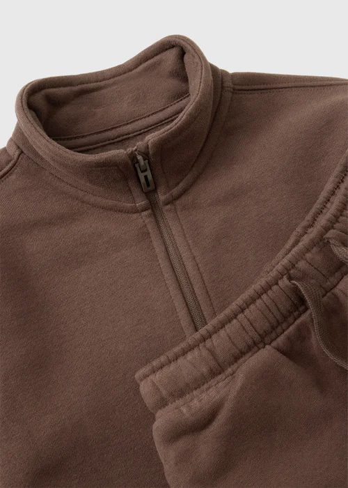 Boys Chocolate Brown Wide Leg Zip Through & Joggers Set (1-8yrs) - 1-1.5 Yrs Image 2