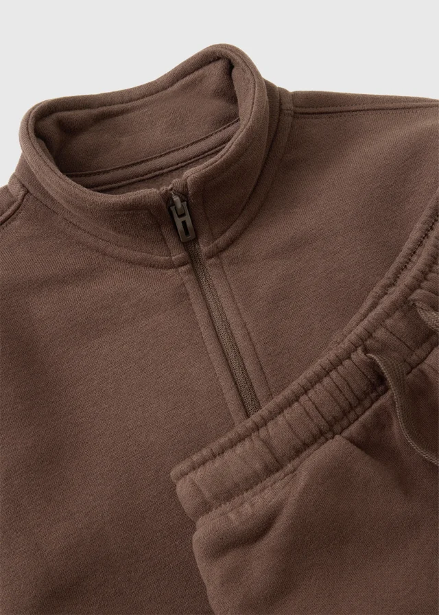 Boys Chocolate Brown Wide Leg Zip Through & Joggers Set (1-8yrs)