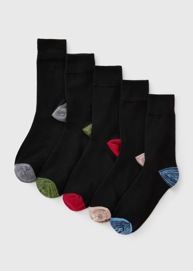 5 Pack Black Space Dye Heel & Toe Ankle Socks