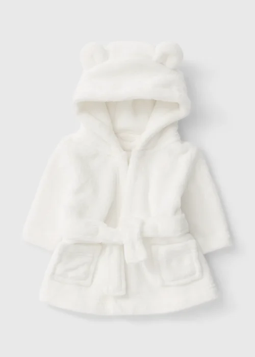 Baby White Hooded Dressing Gown - Up to 1 Month Image 1