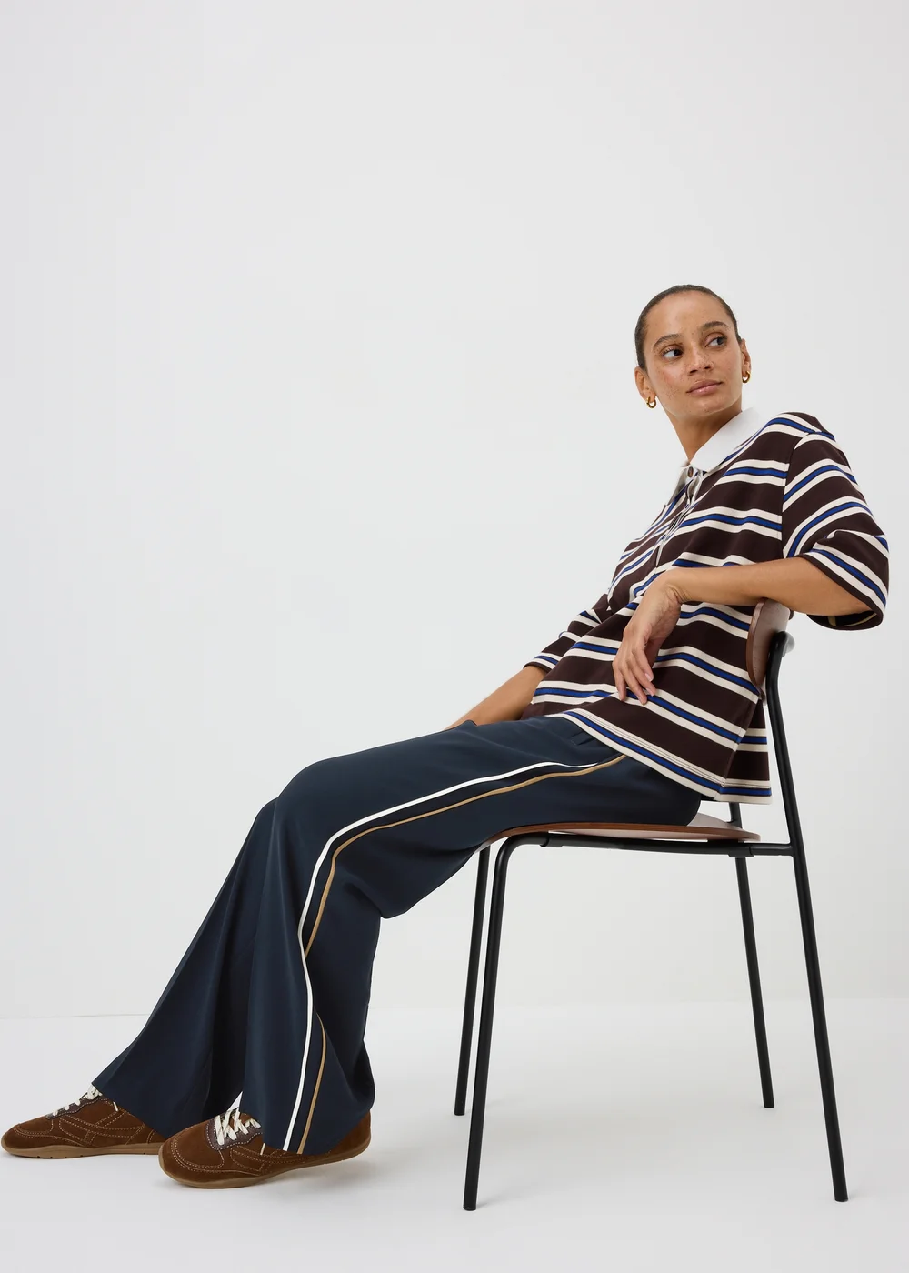 Petite Navy Side Stripe Wide Leg Trousers - 6 Image 1