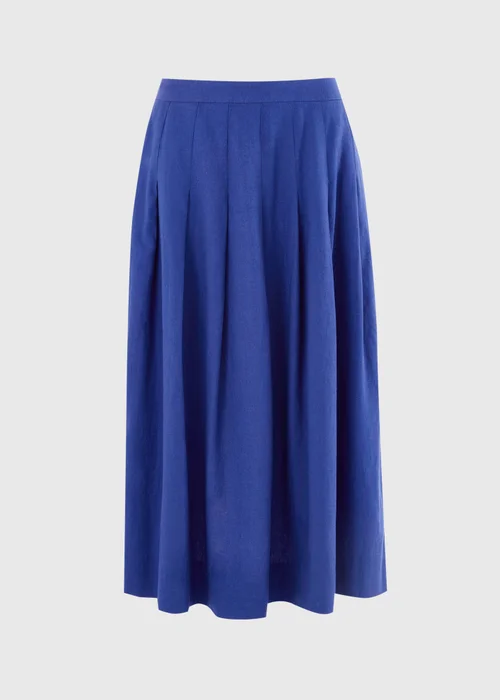 Blue Linen Blend Pleated Co Ord Midi Skirt - 8 Image 4