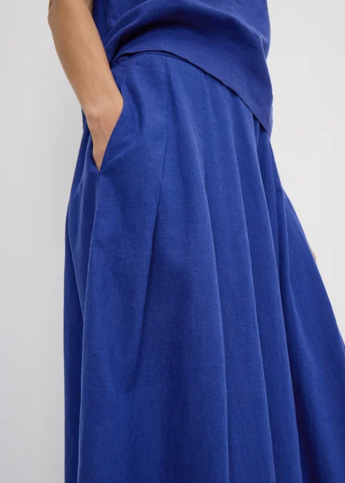 Blue Linen Blend Pleated Co Ord Midi Skirt - 8 Image 3