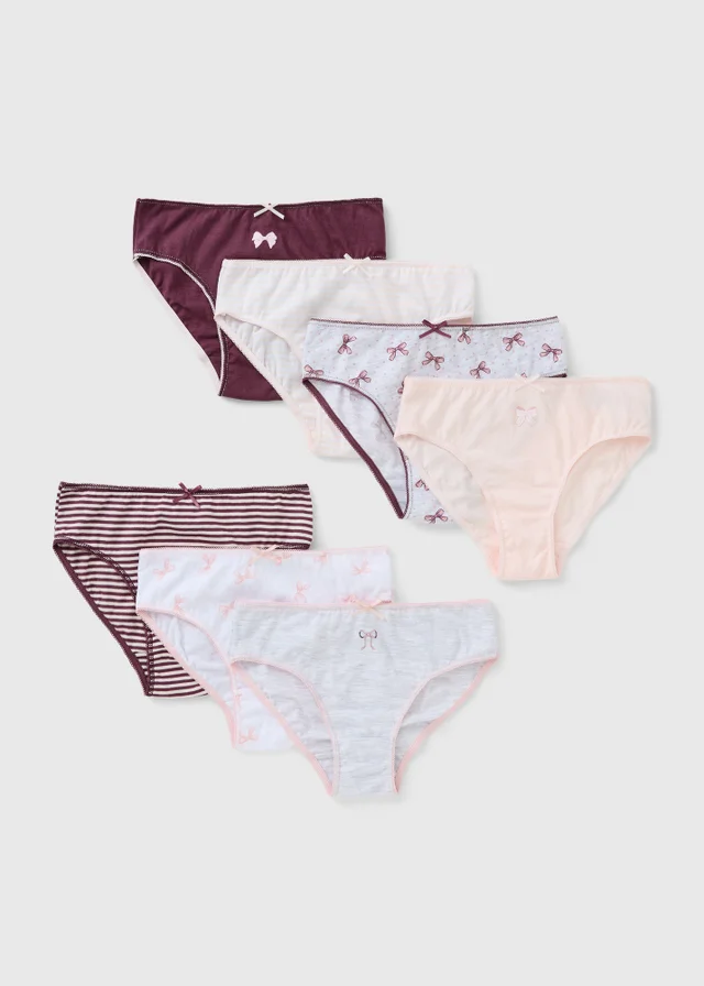 7 Pack Burgundy Bow Print Briefs (1.5-13yrs)