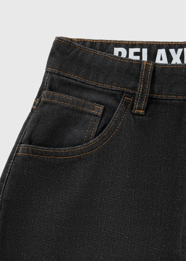 Boys Black Washed Relaxed Fit Jeans (7-15yrs)