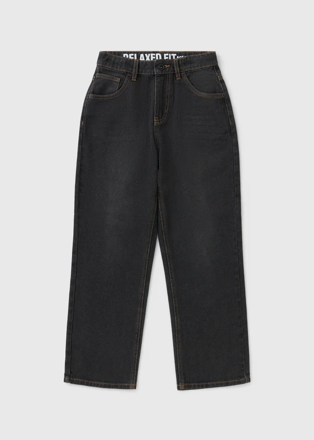Boys Black Washed Relaxed Fit Jeans (7-15yrs)