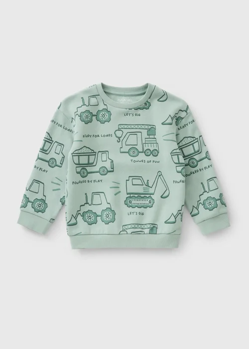 Boys Sage Green Truck Sweatshirt (1-8yrs) - 1-1.5 Yrs Image 1