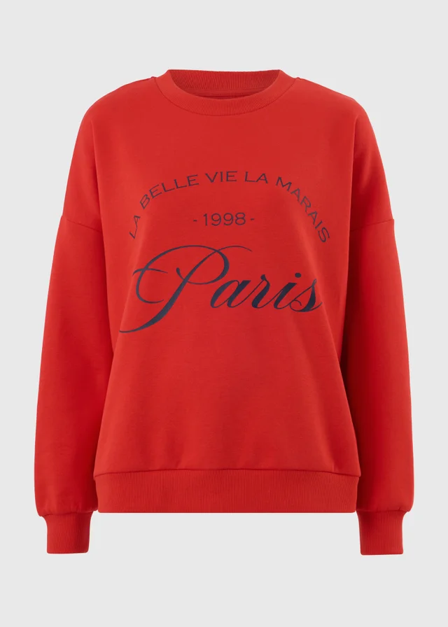 Red Paris Slogan Sweatshirt