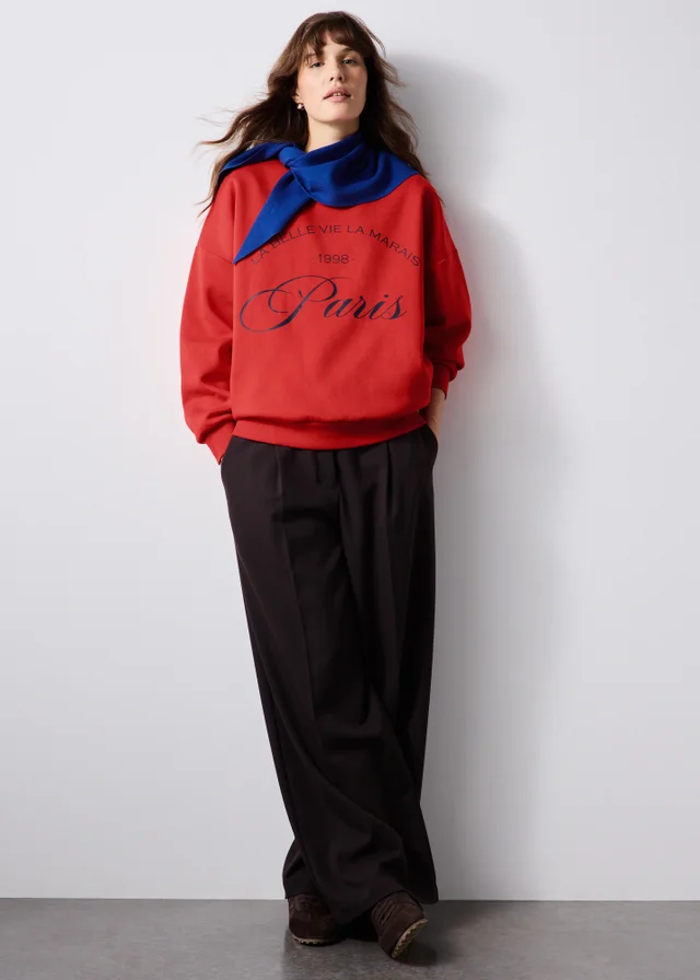 Red Paris Slogan Sweatshirt