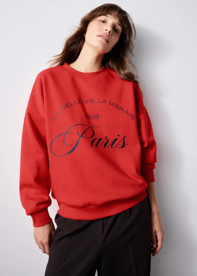 Red Paris Slogan Sweatshirt