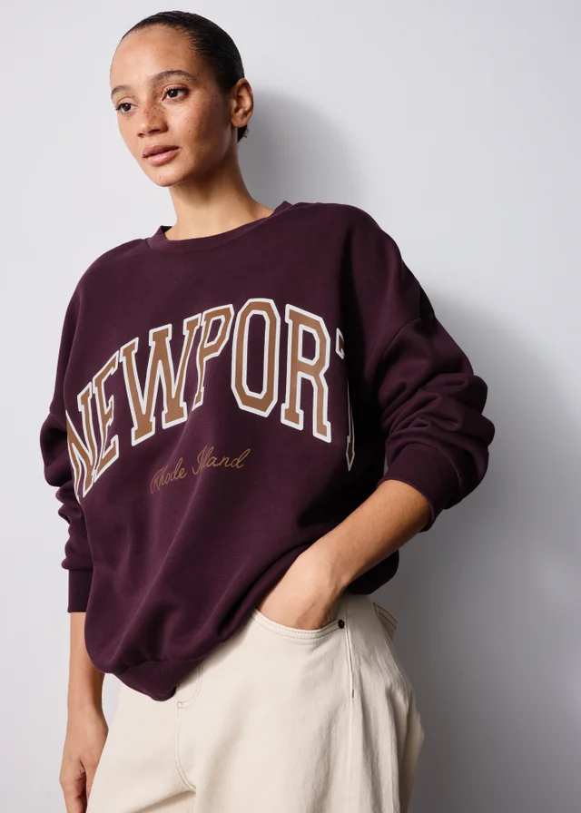 Burgundy Newport Slogan Jumper