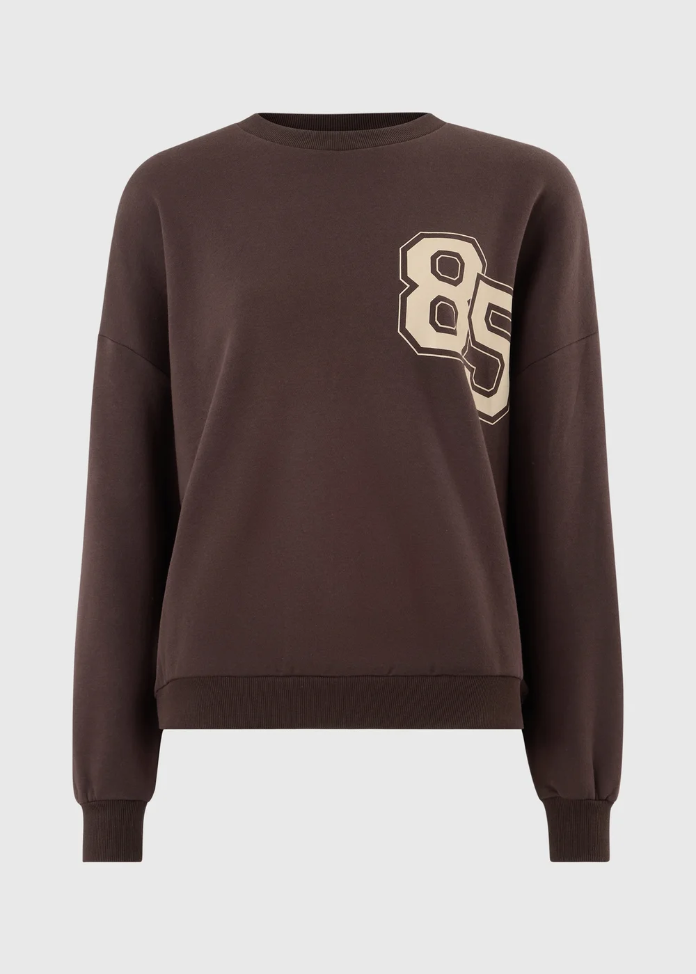 Chocolate Brown 85 Slogan Sweatshirt - XS Image 1