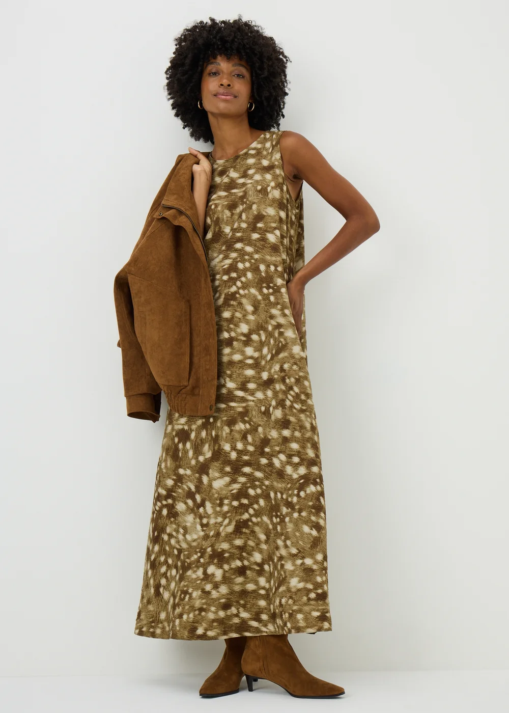 Khaki Animal Spot Print Trapeze Midaxi Dress - 8 Image 1