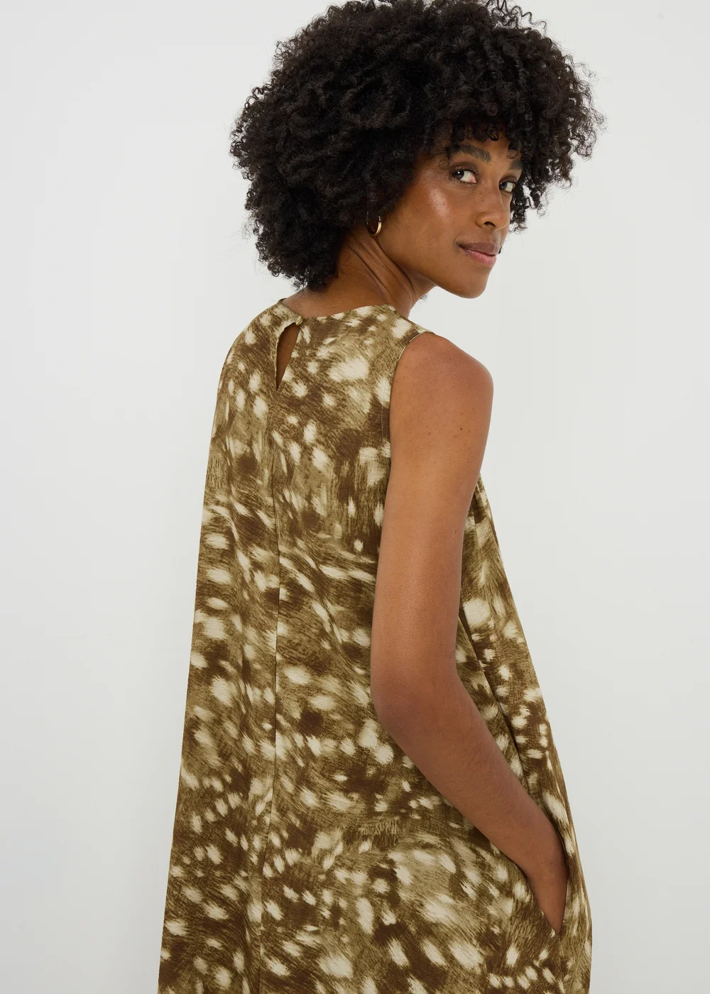 Khaki Animal Spot Print Trapeze Midaxi Dress - 8 Image 2