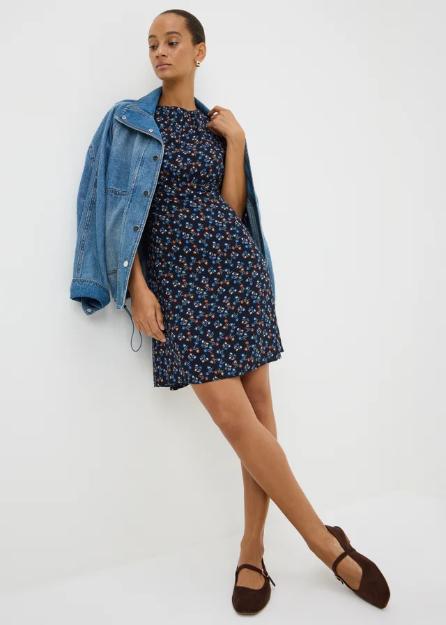 Navy Ditsy Floral Mini Tea Dress
