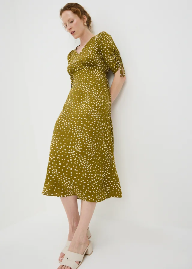 Khaki Animal Spot Midi Tea Dress