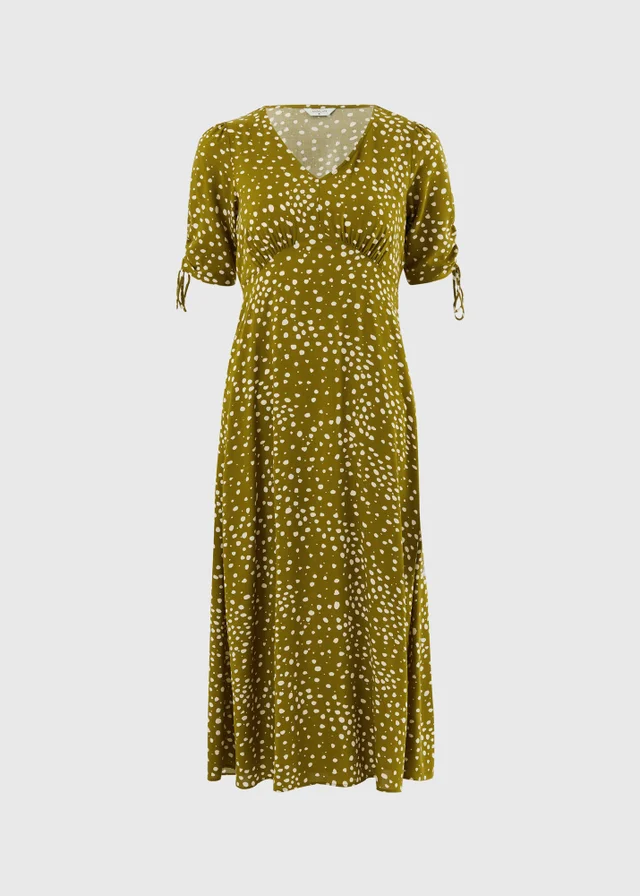 Khaki Animal Spot Midi Tea Dress