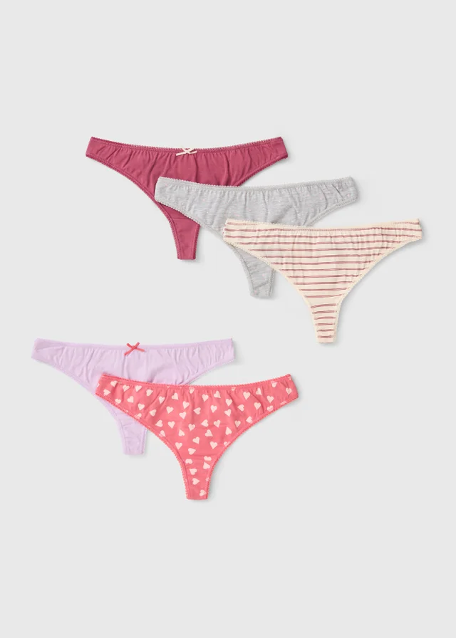 5 Pack Pink Patterned Thong Knickers