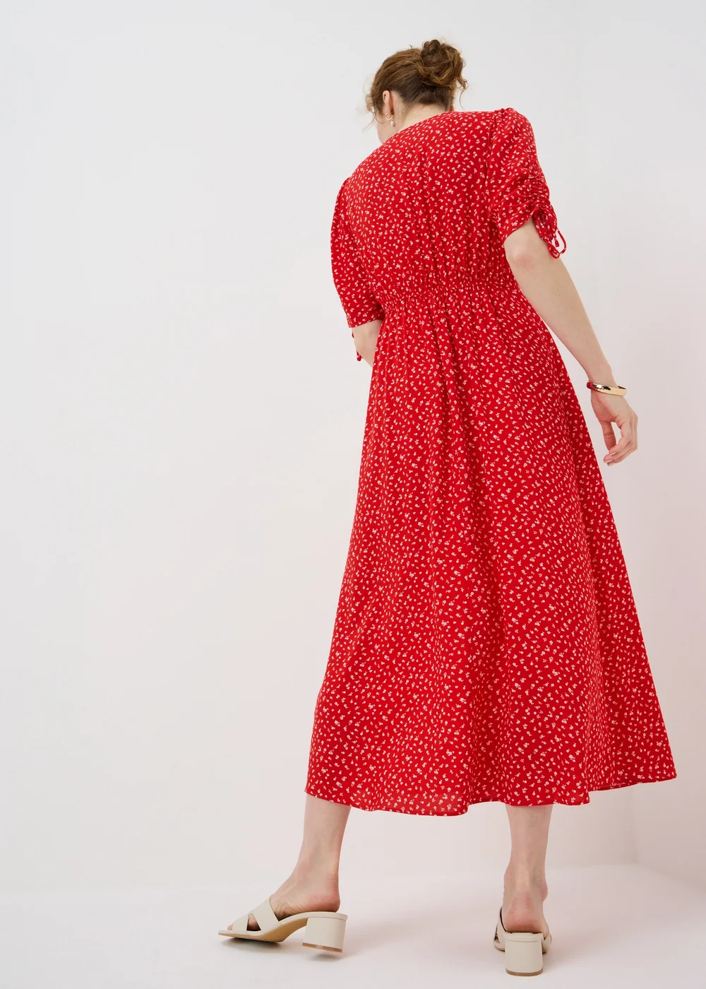 Red Ditsy Floral Midi Tea Dress - 14 Image 3