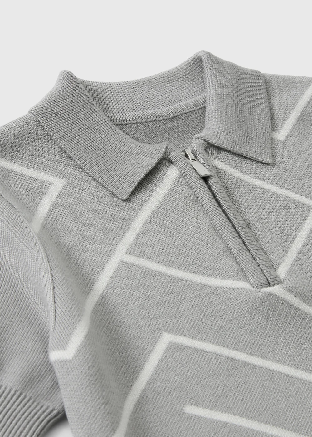 Boys Grey Knitted Geometric Print Polo Shirt (1-8 yrs) - 1-1.5 Yrs Image 3