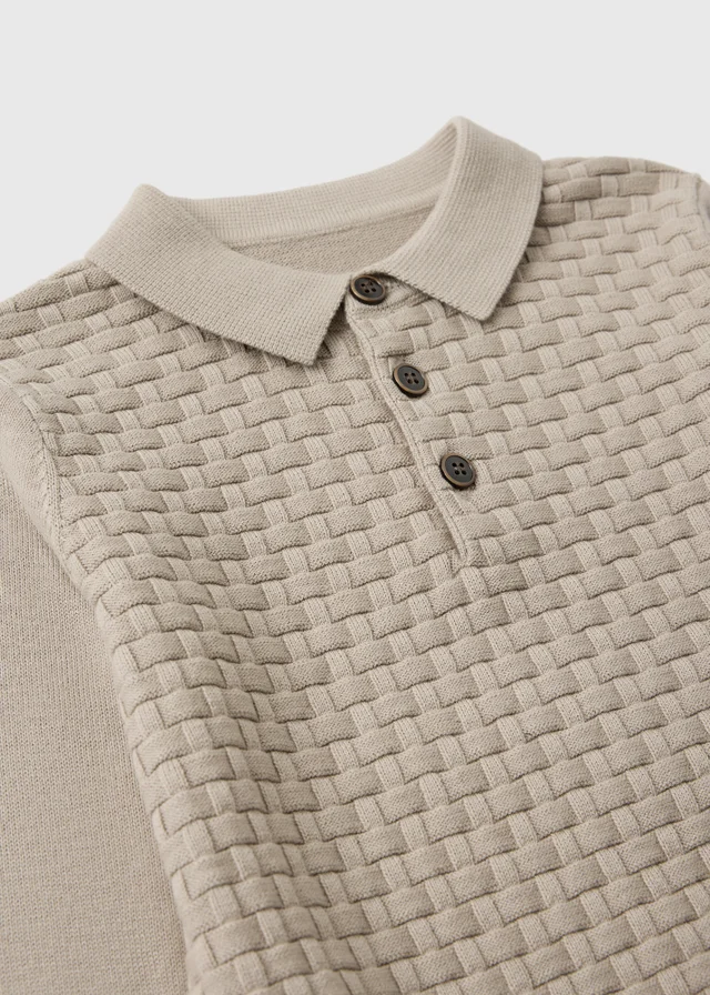 Boys Stone Weave Long Sleeved Polo Shirt (1-8yrs)