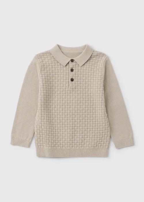 Boys Stone Weave Long Sleeved Polo Shirt (1-8yrs) - 1-1.5 Yrs Image 1
