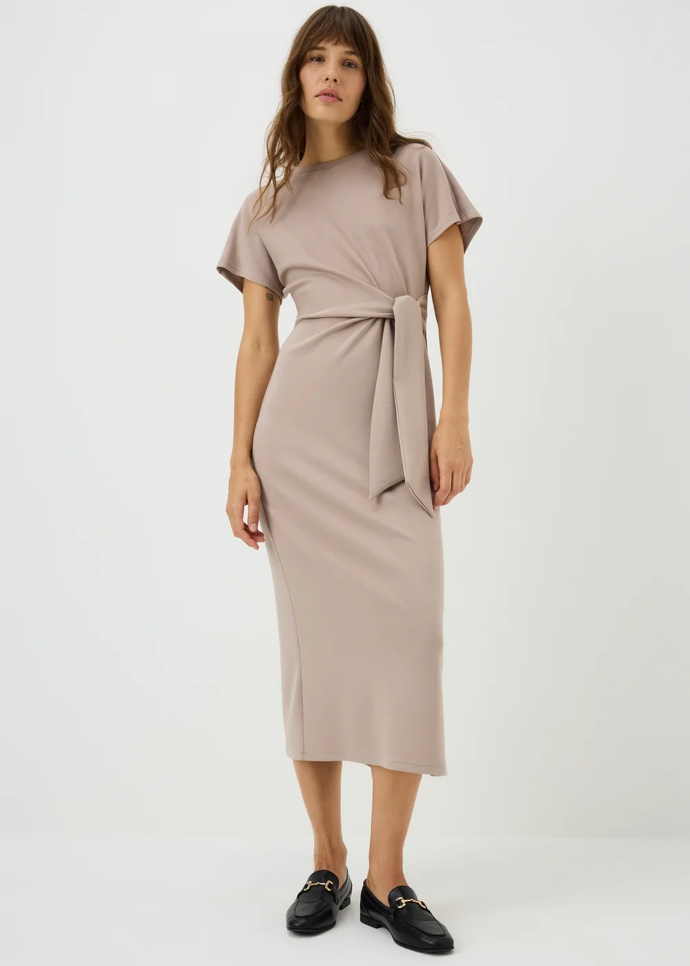 Mocha Scuba Tie Waist Midi Dress - 8 Image 1