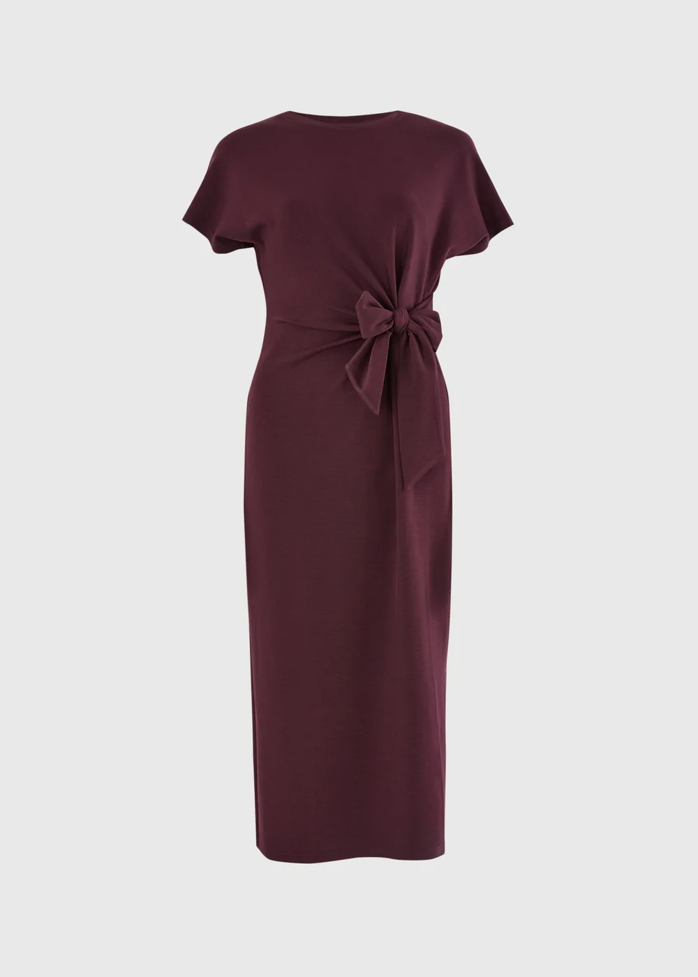 Wine Scuba Tie Waist Midi Dress - 22 Image 4