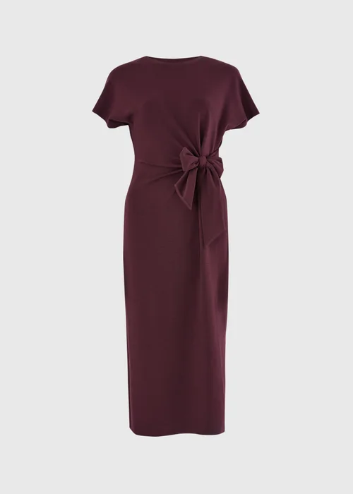 Wine Scuba Tie Waist Midi Dress - 22 Image 4