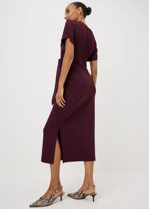 Wine Scuba Tie Waist Midi Dress - 22 Image 3