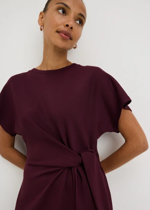 Wine Scuba Tie Waist Midi Dress - 22 Image 2