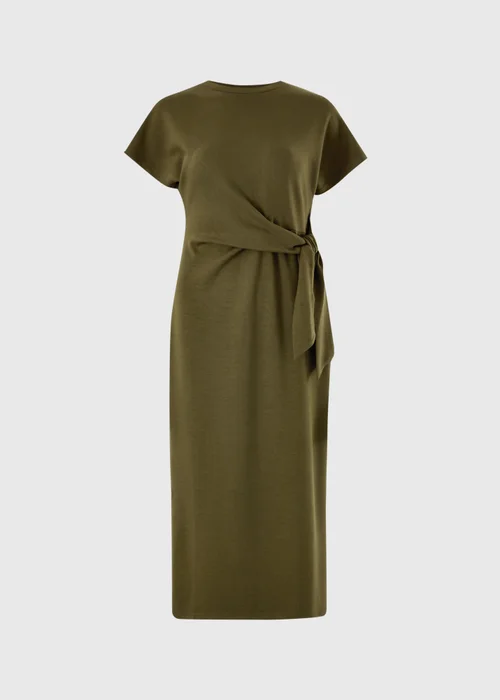 Khaki Scuba Tie Waist Midi Dress - 8 Image 4