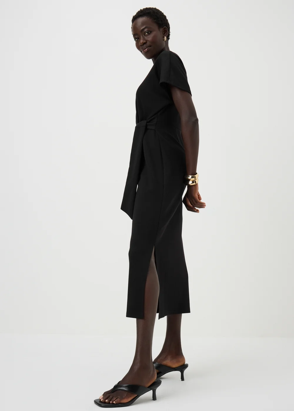 Black Scuba Tie Waist Midi Dress - 8 Image 1