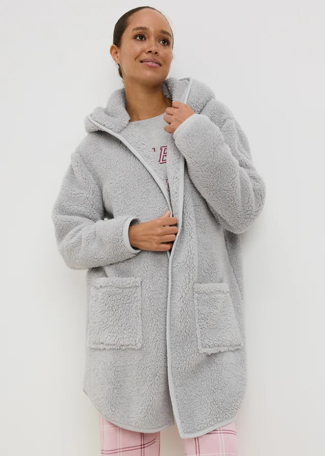 Grey Fleece Hooded Cardigan