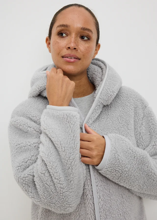 Grey Fleece Hooded Cardigan