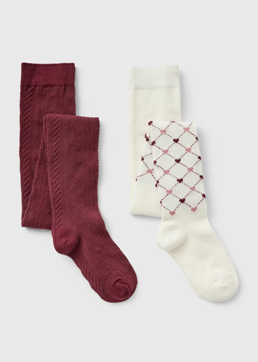 2 Pack Girls Burgundy Heart Tights (2-9yrs) - 4-5 Yrs Image 1