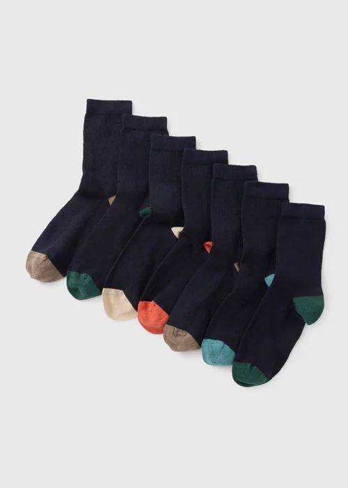7 Pack Boys Navy Coloured Toe Socks (Younger 6 - Older 6.5) - 12.5-3.5 Image 1