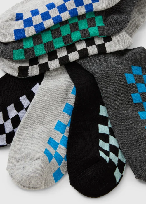 7 Pack Boys Grey Checked Ankle Socks (Younger 6-Older 6.5) - 12.5-3.5 Image 2