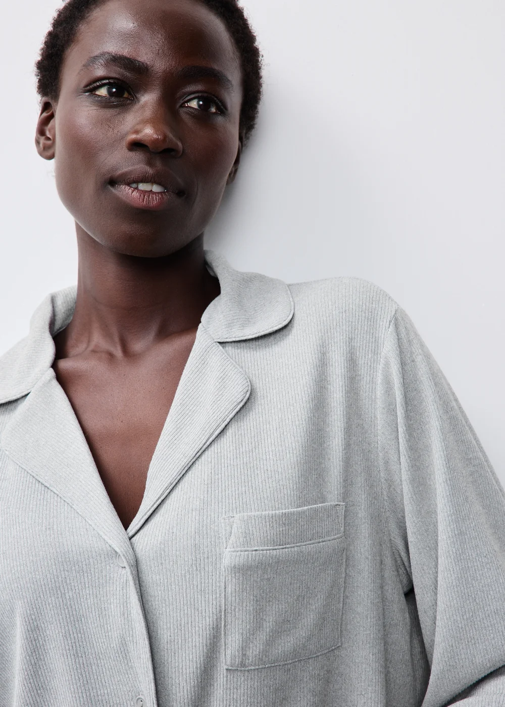 Grey Ribbed Traditional Nightie - XS Image 2