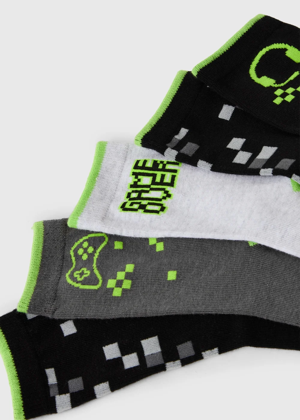 5 Pack Boys Grey Gamer Crew Socks (Younger 6-Older 6.5) - Sizes 9-12 Image 2