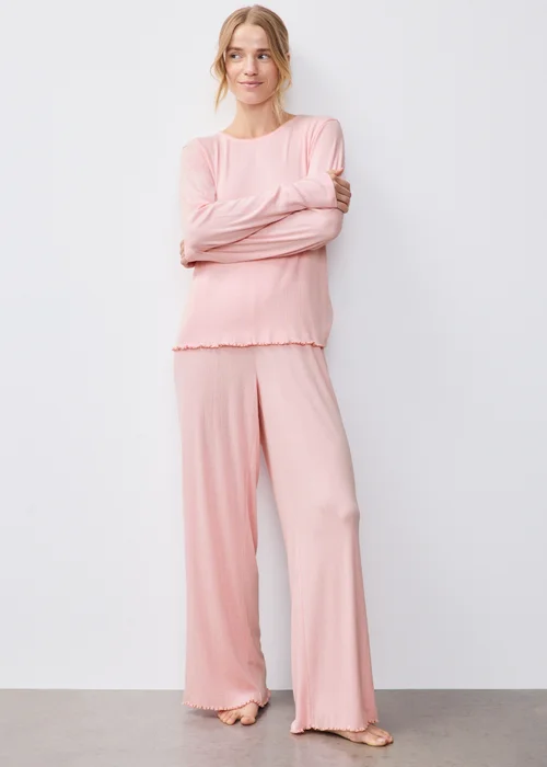 Pink Pointelle Long Sleeve Pyjama Set - XS Image 1